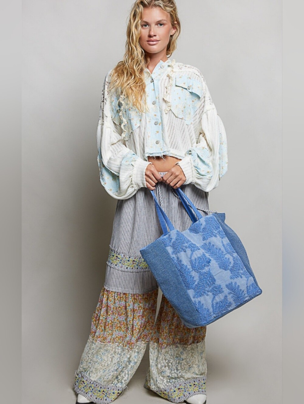 #1731 POL Bluebell Breeze Embroidered Tote